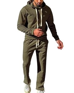 QUNERY Ensemble Survetement Homme Sweat-Shirt à Capuche et Pantalon Combinaison de Sport Jogging Survêtement pour Activités de Plein Air et Usage Quotidien A-Vert Kaki XL