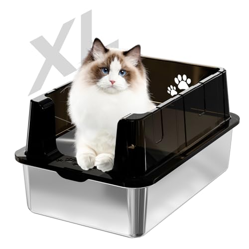 Sousia Stainless Steel Litter Box,Cat Litter Box Enclosure Devise,Large Litter ...