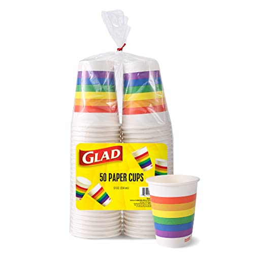 Glad Everyday Disposable Paper Cups With Rainbow Design | Heavy Duty Paper Cups, 12 Oz Paper Cups For All Beverages And Everyday Use | 12 Ounces, 50 Count #TOP18