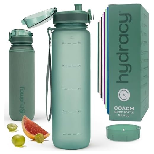 Hydracy Waterfles met Tijdmarkering - Grote 1L BPA-vrije Waterfles & Geen Vocht Hoes - Lekvrije Fles met Fruit Infuser Zeef - Ideaal voor Sport & Buiten