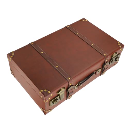 Travel Mini Leather Suitcase Vintage with Alloy Lock and Retro Trunk Rivets, Exquisite Handle, Ideal Gift for Travel Photography Props Brown2