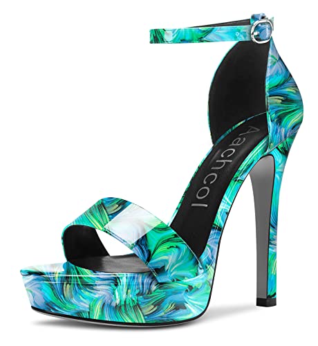 Aachcol Womens Platform Sandals Peep Open Toe Stiletto High Heels Ankle Strap Buckle Sexy Dress Shoes 5.1 Inches Heels