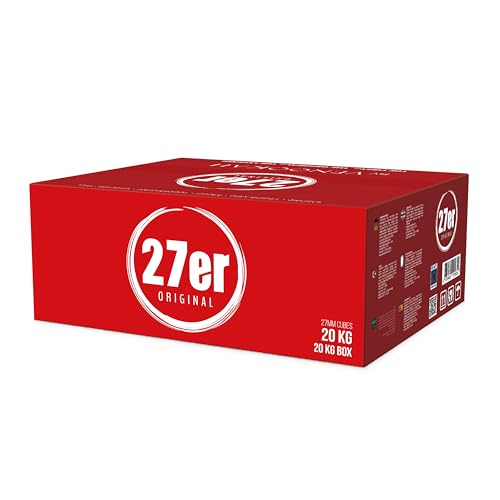 27er Original Shisha Kohle 20kg Gastro Einheit 27mm Würfel Premium Kokosnusskohle perfekt für den Grill & Wasserpfeifen I Hohe hitze mit sehr Langer Brenndauer