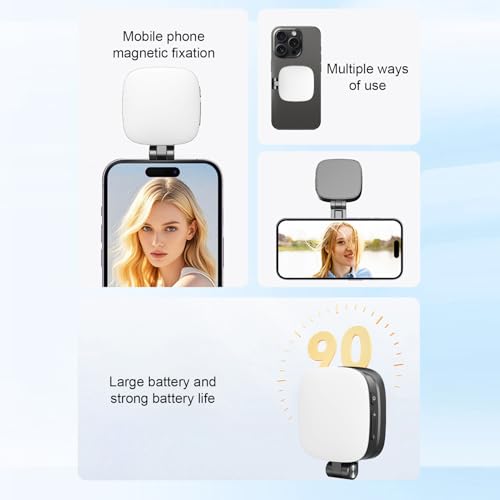 Luz magnética para teléfono con espejo ajustable y batería recargable portátil 5