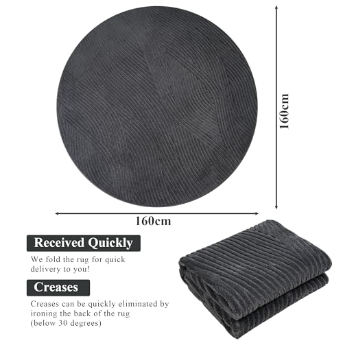 Tapis salon rond 160cm gris résistant avec envers antidérapant