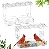 Sporgo 2 Stück Fenster Futterhaus für Vögel: Transparent Vogelhaus für Wildvögel, Fenster Vogelfutterhaus mit Vogeltränke, Wetterfest Bird Feeder Vogelfutterspender mit Saugnäpfe für Meisen Spatzen
