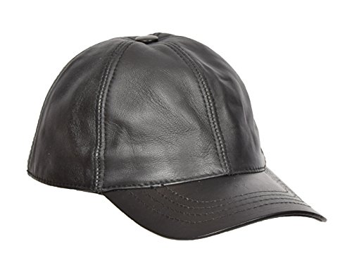 Casquette de baseball en cuir véritable avec sangle réglable et visière courbe