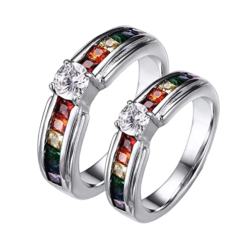 Bagues LGBT KnSam en acier inoxydable avec finition joaillerie en zircone cubique