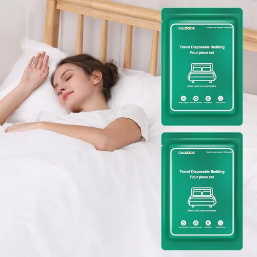 CxLoode 2 Pack Disposable Bed Sheets for Hotel, Portable Bedspread, Disposable Bedding Set with 2 Bed Sheet 2 Quilt Cover and 4 Pillowcase for Travel