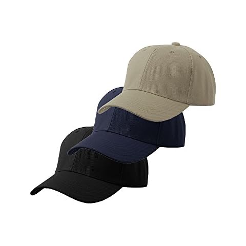 Jh Sports Unisex Plain Structured Curved Visor Adjustable Baseball Cap Hat - 3-Pk Black Navy Khaki Cover