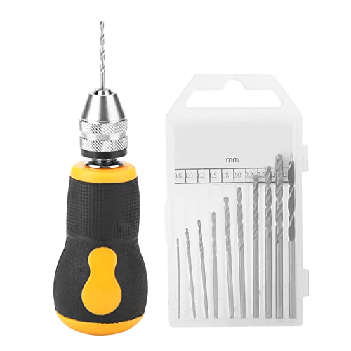 Mini Hand Drill Set, Small Hand Drill with 10Pcs Twist Bits, Portable Micro Drill Tool Nonslip Handle for Art Craft Collection, Manual Hand Twist Drill Set Precision Pin Vise Woodworking Hand Drill
