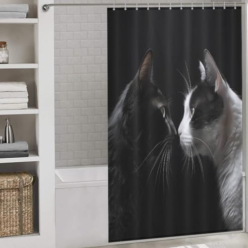 Tissu rideau de douche chat imperméable polyester lavable pour baignoire maison - 2