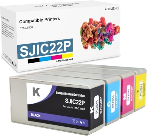 AOTMENDI SJIC22P Ink Cartridge Set Replacement for ColorWorks TM-C3500 TMC3500 C3500 C3510 C3520 Printer (4-Pack, Black/Cyan/Magenta/Yellow)