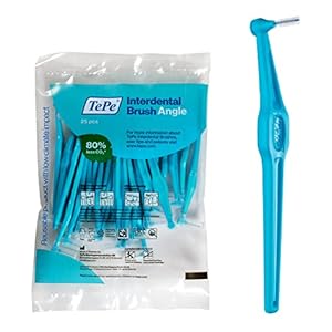 TEPE Interdental Brush Angle, Angled Dental Brush for Teeth Cleaning, Pack of 25, 0.6 mm, Medium Gaps, Blue, Size 3