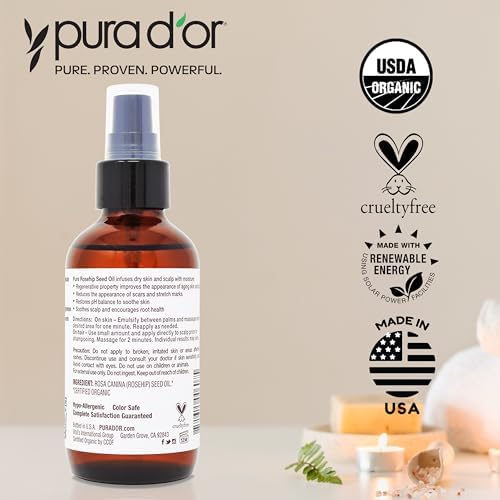 PURA D'OR Organic Rosehip Seed Oil 100% Pure Cold Pressed & USDA Organic Anti-Aging For Face, Hair, Skin & Nails, 4 Fluid Ounce 6