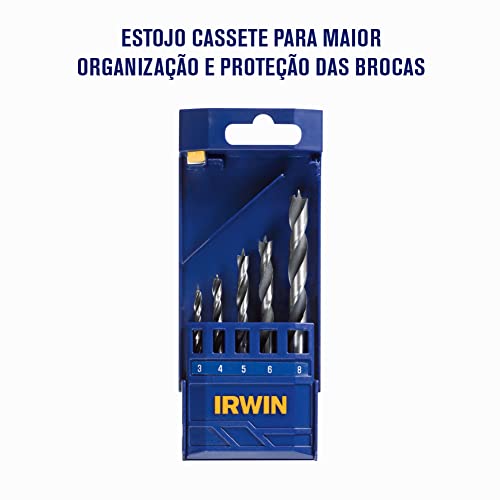 IRWIN Conjunto de Brocas Três Pontas para Madeira com 5 Peças de 3mm a 8mm 1865316