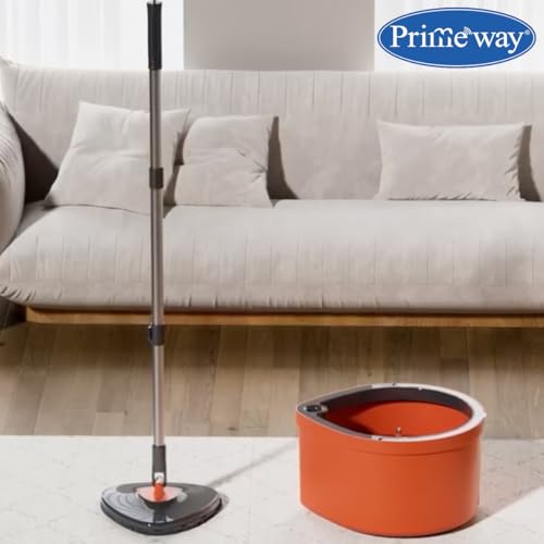 Image of Primeway Advanced 360 Drop Spin Mop | Wash & Dry Function | Rotary Clean System | 130cm Long Hydraulic Handle | Clean & Dirty Water Separation | 23.5cm Triangle Flat Microfibre Pad | 3 LTR