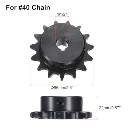 Image of uxcell #40 Chain Roller Sprocket B Type, 1 /2 inch Bore 15 Tooth Single Strand Chain Sprocket, Carbon Steel, Keyway with Set Screws