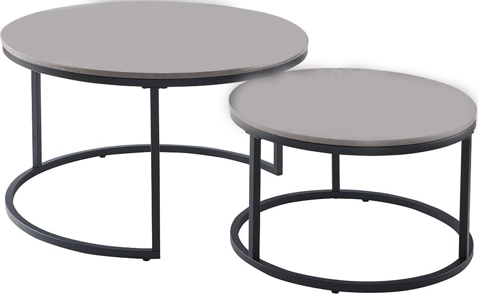 Image of Device Bas with BROWN ART SHOPPEE Home Decor Furniture Round Side Coffee Table Sets,2 Piece Mdf Top Couch Table,Nesting Table With Iron Frame For Living Room Living Room Or Lounge (Grey Black)