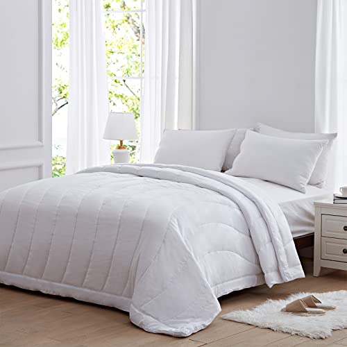 Nexhome 100% Washed Microfiber Lightweight Comforter Twin Size Down Alternative Quilted Reversible Comforter Soft Cozy Bed Quilt Blanket For All Season (68"X88", White-Stripe) #TOP1