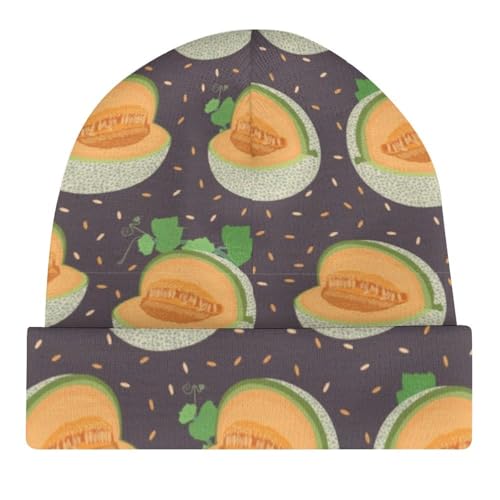 Cartoon Cantaloupe Fruit Pattern Kids Beanie Hat for for Girls Boys Children Cap Winter Knitted Chemo Cancer Headwear Accessories Gifts Decoration Black4