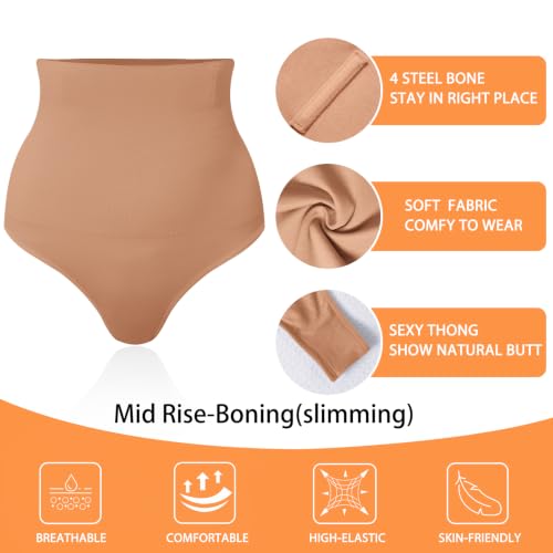 Image of Werena Tummy Control Thong Shapewear for Women High Waisted Body Shaper Panties Shaping Thong Girdle Underwear