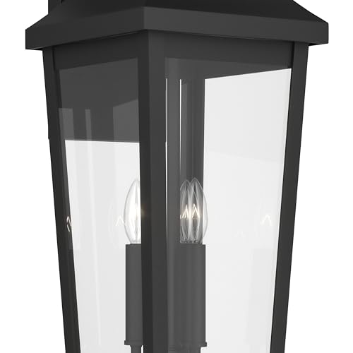 Kichler 30 Inch Cleary 3 Light Outdoor Modern Traditional Wall Light, with Clear Glass in Textured Black, Waterproof Aluminum, (30" H x 10.5" W), 59196BKT by Kichler - Used condition - Image 3