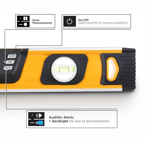 Image of MOTORHEAD 24-Inch 0-180 Smart Digital Level, LCD Screen, Magnetic Bottom | Audible Alerts, Water Dust & Shock Resistant, High-Visibility, Solid-Milled Aluminum, Carrying Bag, Carpentry Masonry Framing