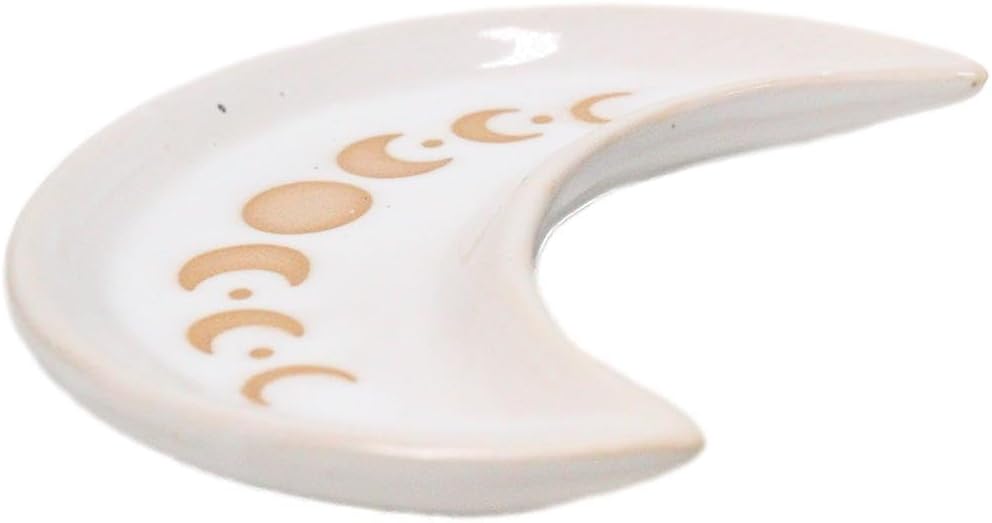 Ebros Gift Cream White Ceramic Porcelain Wicca Moon Phase Crescent Trinket Jewelry Dish Tray Or Appetizer Plate Serveware