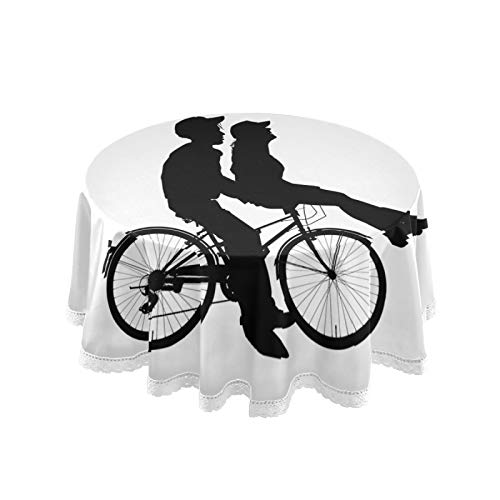 Par silhuett kärlek rom rund linne bordsduk överliggande spets kant bordsskydd för kök matsal dekoration 152 cm