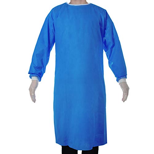 JMU Disposable SMS Isolation Gown 5 Pcs,XL Size,Protective Suit with Knit Cuff,Latex-Free,Coveralls for Adults Men Women,Blue