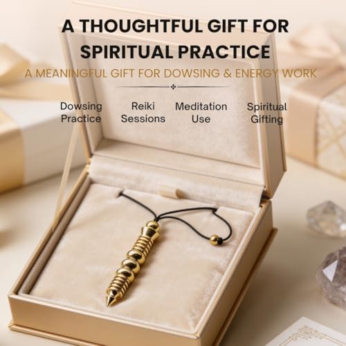 Image of Plus Value Supreme Long Metal Brass Dowsing Pendulum for Reiki, Feng Shui, Energy Dowsers, Vastu Experts, Prediction Yes /No (4 Premium Charts, Jute Bag, Gold)