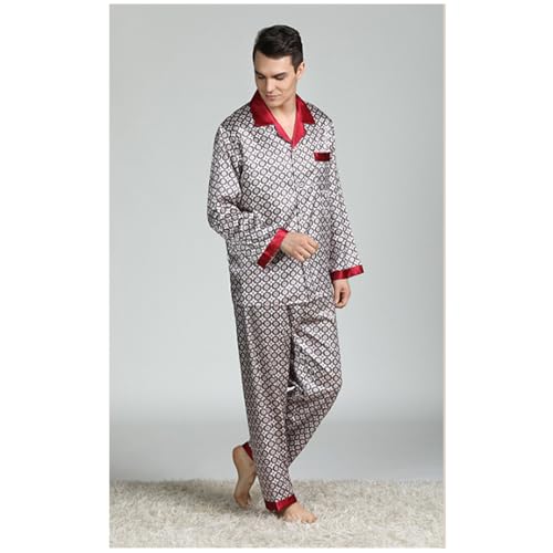 Men's Silk Pajama Set Button Down Long Satin Loungewear 2 Piece Classic Sleepwear Lapel A Pocket on The Chest2