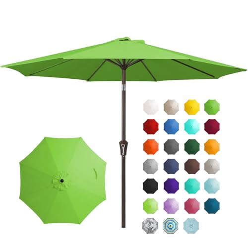 JEAREY 9FT Outdoor Patio Umbrella with Push Button Tilt and Crank, Outdoor Table Umbrella 8 Sturdy Ribs UV Protection Waterproof for Garden, Deck, Backyard, Pool (Grass Green)