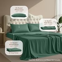 Queen Sheets Set, 4 Pieces 16" Deep Pocket Bed Sheets, Emerald Green — image 2