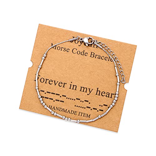 Image of JoycuFF Inspirational Morse Code Bracelets for Women Silver Beads Jewelry Encouragement Mantra Gifts for Her