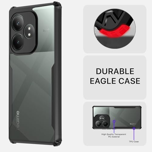 Image of Pikkme Realme GT 6T 5G Back Cover | Crystal Clear Transparent Back | Ultra Hyrbid | Full Camera Protection | Raised Edge | Bumper Back Case (Black)