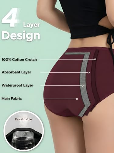 Image of Tedwoods Women's Leakproof Period Panty Pack of 3 | Reusable Menstrual Underwear | High Absorbency Cotton Briefs for Light, Medium & Heavy Flow
