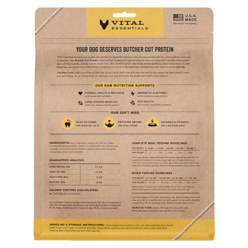 Image of Vital Essentials Freeze Dried Dog Food, Duck Nibs, 14 oz Bag | Soft, Complete Meal or Topper, Made With 99% Duck, Organs & Bone, High Protein Raw Nutrition, Grain-Free Recipe