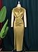AOMEI Women's Sleeveless Pleated High Waist Ruched Slit Slim Elegant Long Satin Dress (Gold,1XL)