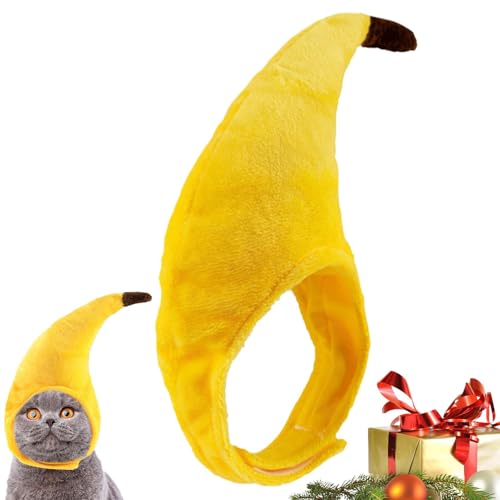 Hüte für Hunde – Bananenförmiger Katzenhut | lustiger, süßer, weicher Plüschhut mit verstellbarem Riemen | warme Haustierbekleidung und kaltes Wetter für kleine Welpen und Kätzchen | Foto-Requisiten