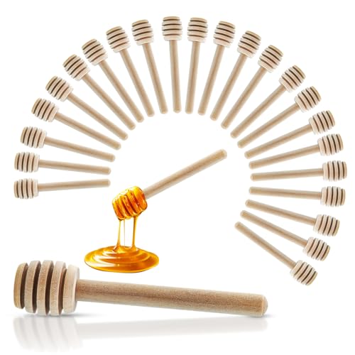 Flylin 50Pcs Wooden Honey Dipper Stick 3.3 Inch Honey Mixing Stirrer Wand