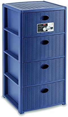 Stefanplast Elegance Commode avec 4 tiroirs Bleu 40 x 40 x 79 cm Casiers, étagèr