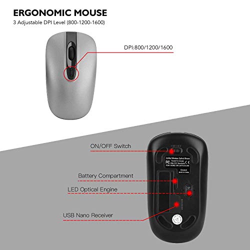 Image of cimetech Wireless Keyboard and Mouse Combo, 2.4G Ultra-Thin Sleek Compact Full Size Ergonomic Keyboard for Windows, Mac, Computer, PC, Notebook - Grey