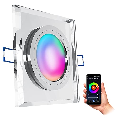 SSC-LUXon Einbaustrahler ALINA LED flach Smart Home aus Glas mit wechselbarer RGB CCT Lampe 230V (kompatibel mit Alexa, Siri & Google)