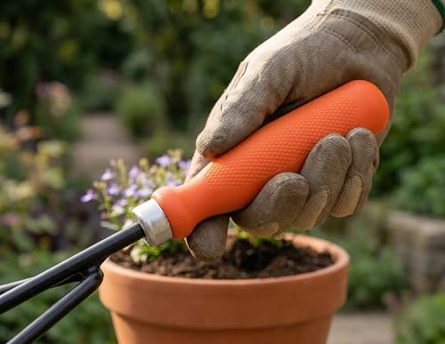 Image of Ocean Mart Hand Cultivator - 1 PC | Agriculture Tool for Home Gardening | Farming Tiller for Plants in Garden Durable Hand Cultivator (Red Handle, Black Metal)
