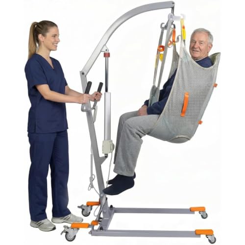 Image of Electric Patient Lift Mobility Aid, Plug-in Powered 350LBS Capacity, Grey | Sling Included, Full /Partial Paralysis Mobility Aid, Body Transfer Hoist for Home Care, Hospital