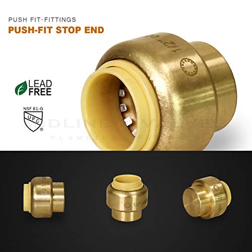 Pushlock UPSE12 Plug End Cap Pipe Fitting Push to Connect Pex Copper, CPVC, 1/2 Inch, Brass - Thumbnail 2