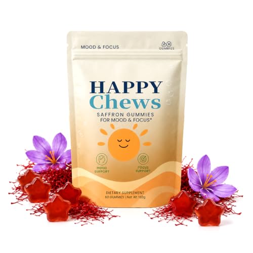 Luakiju Saffron Gummies, Sapphire Happy Chews Supports Mood, Calm & Focus, Saffron Extract Supplement with GABA, Passion Flower & St. John's Wort, Sugar-Free, Gluten-Free, Vegan, Non-GMO (1 Pcs)