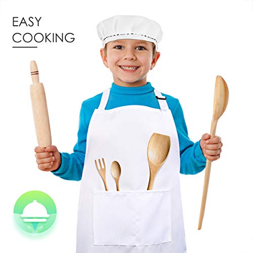 Kids Apron and Chef Hat Set, Adjustable Neck Straps Apron with 2 Pockets